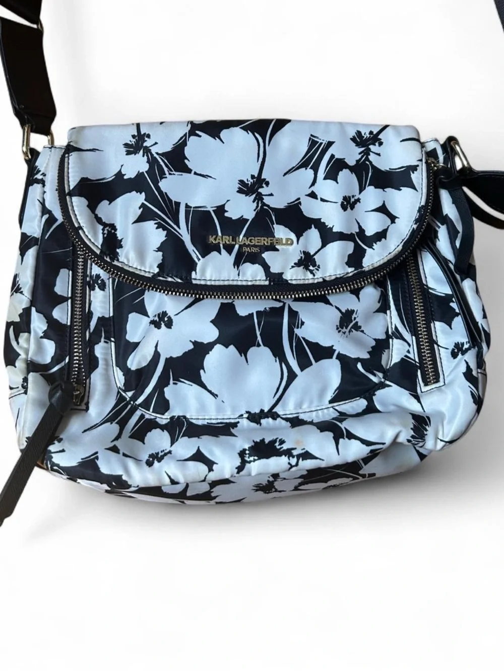 Karl Lagerfeld Paris Cara Messenger Floral Nylon Crossbody Bag Whimsigoth Medium